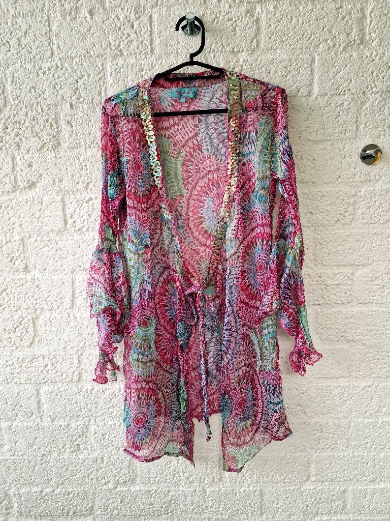 Aurobelle Ibiza boho blouse pailletten S/M, Ophalen of Verzenden, Zo goed als nieuw, Maat 38/40 (M)
