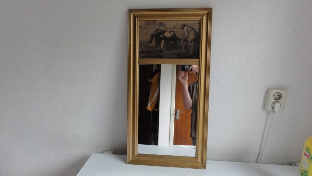 Klassieke Trumeau Spiegel met Schilderij 'De Arenleesters', Ophalen of Verzenden, Rechthoekig, Minder dan 50 cm, Minder dan 100 cm