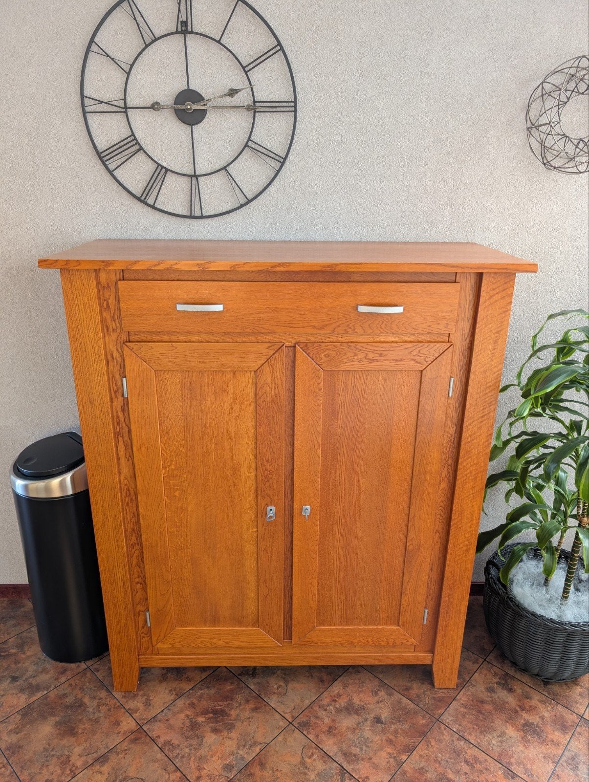 Kersen houten meidenkast met lade en deuren (114x46x132), Ophalen, Gebruikt, Met deur(en), Eikenhout