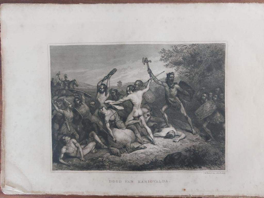 7 / Dood van Kariovalda tegen Germanen in jaar 16 - gravure, Antiek en Kunst, Ophalen of Verzenden