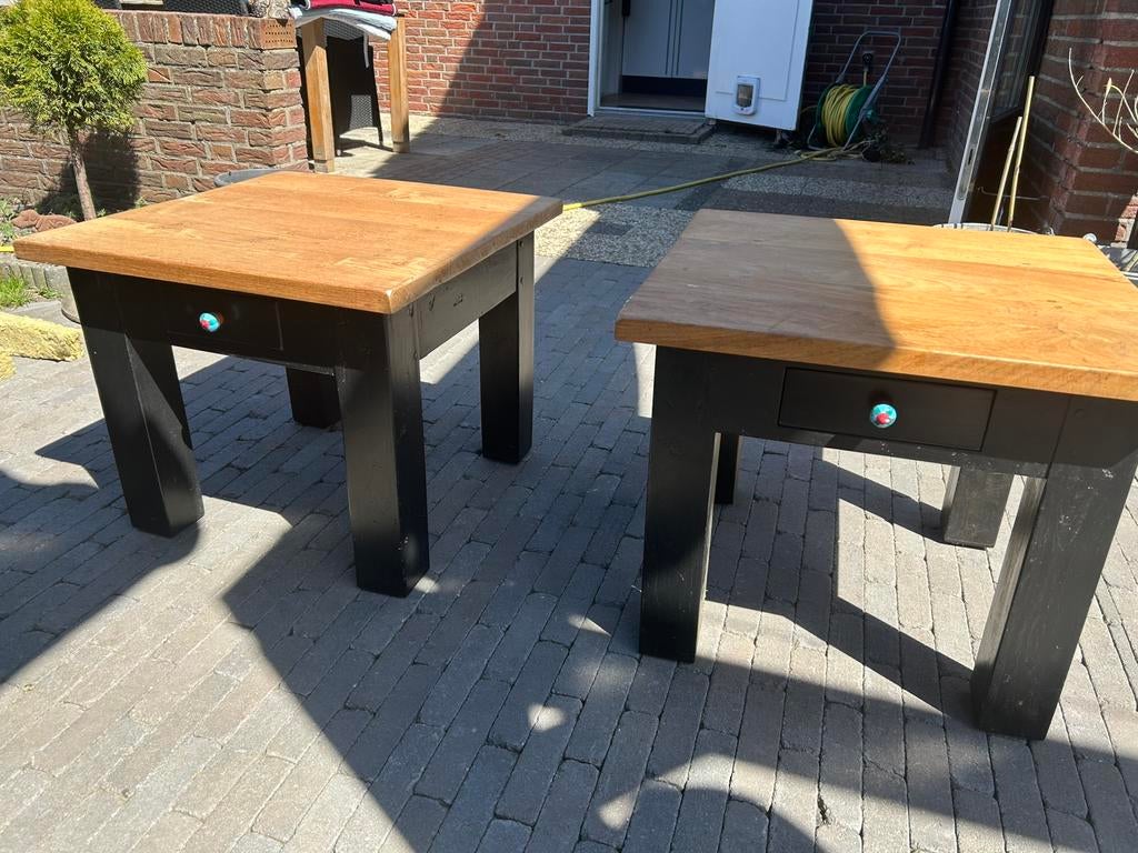 Teak houten salon- bijzettafels, Huis en Inrichting, Gebruikt, Vierkant, 55 tot 75 cm, Ophalen