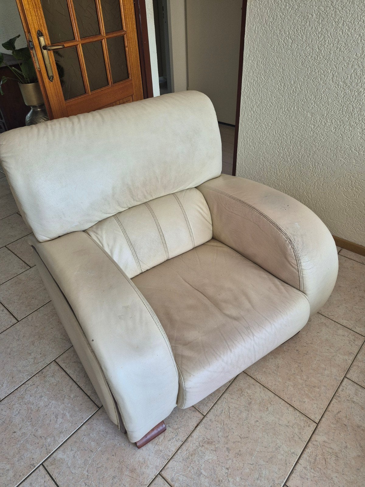 wit "leer" bankstel, Huis en Inrichting, Ophalen, Gebruikt, Leer
