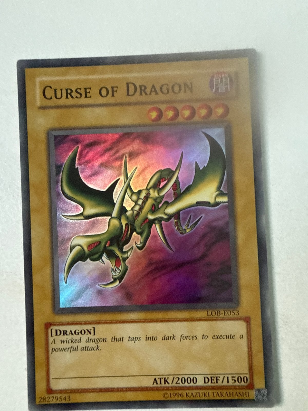 Yu-Gi-Oh! Curse of Dragon LOB-E053 Glanzende Zeldzame Kaart, Ophalen of Verzenden, Gebruikt, Losse kaart, Foil