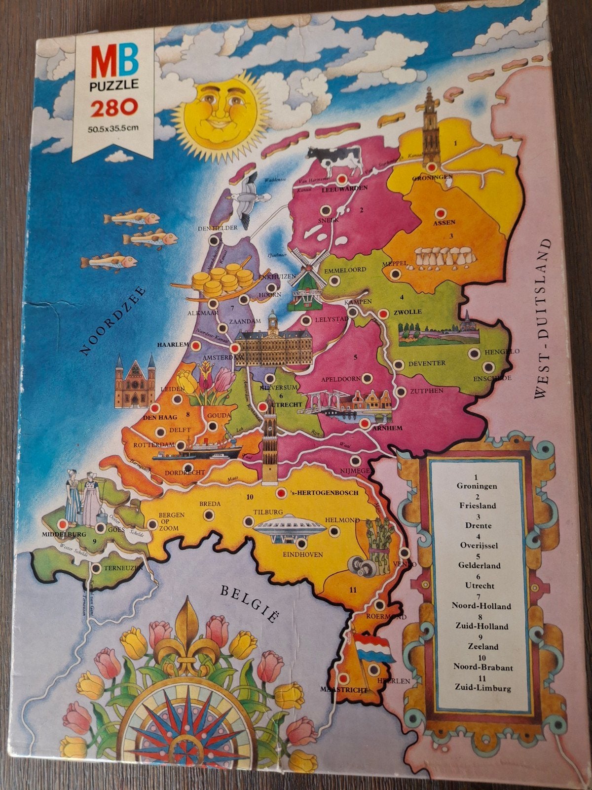 MB Puzzel Nederland Kaart 280 stukjes, Ophalen of Verzenden, Minder dan 500 stukjes, Gebruikt, Legpuzzel