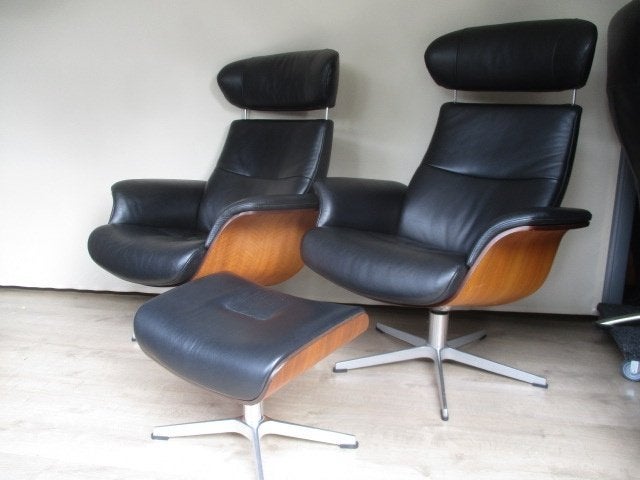 NIEUWSTAAT set Conform Time out + hocker zwart leer M+ L !!!, Huis en Inrichting, Ophalen, Minder dan 50 cm, Hout, 75 tot 100 cm
