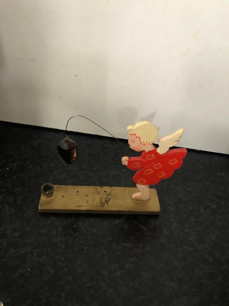 Vintage houten engel met lantaarn - Kerstdecoratie, Ophalen of Verzenden, Gebruikt, Beeldje of Figuurtje