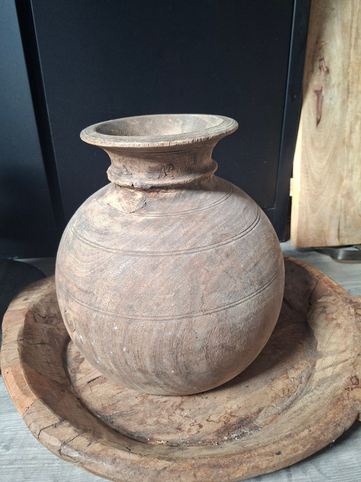 Grote Nepalese houten pot - Authentiek & Decoratief, Ophalen of Verzenden, Overige materialen