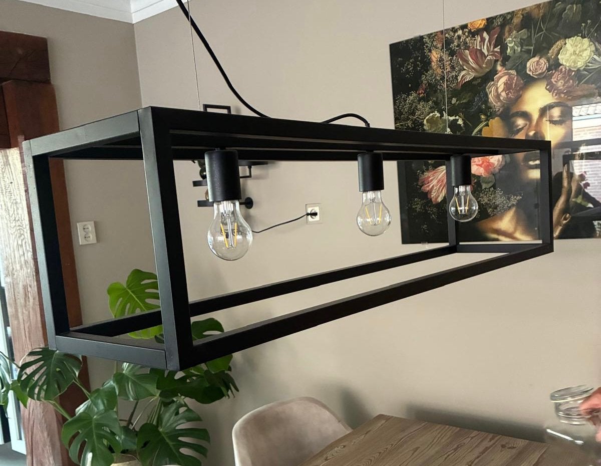 Te koop stalen hanglamp, Huis en Inrichting, Lampen | Hanglampen, Ophalen, Zo goed als nieuw