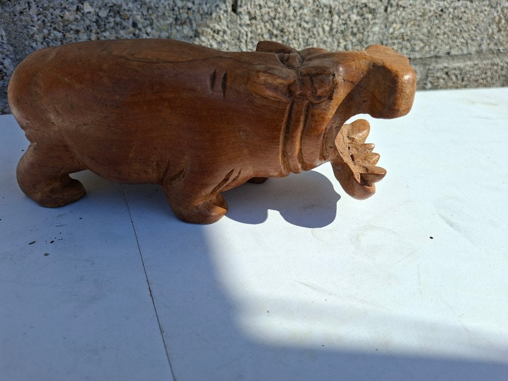 nr 2 oude hand gemaakte houten nijlpaard 21,5 x 10 cm, Ophalen of Verzenden, Handgemaakt, Houtsnijwerk