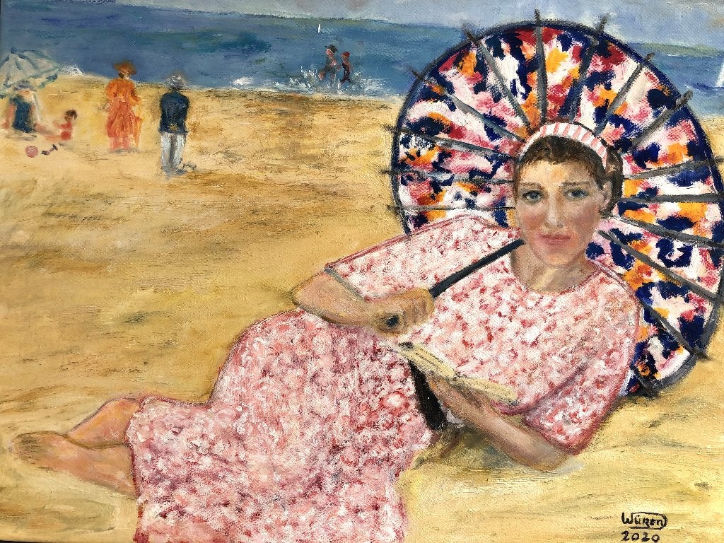 Vrouw met parasol, Ophalen of Verzenden