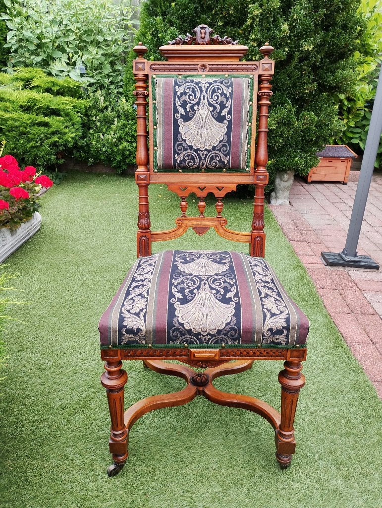 Set van 2 Antieke Houten Stoelen met Rijkelijk Stof, Antiek en Kunst, Antiek | Keramiek en Aardewerk, Ophalen