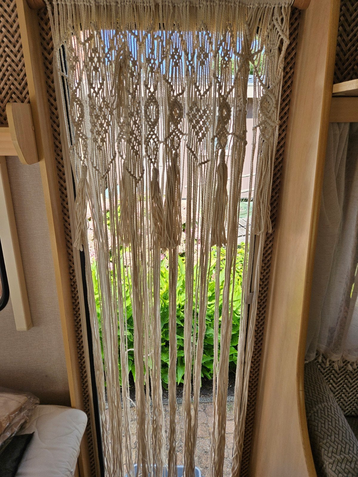 Bohemian Macramé Deurgordijn voor Caravan of Camper, Crème, Gebruikt, Ophalen of Verzenden, Lichtdoorlatend