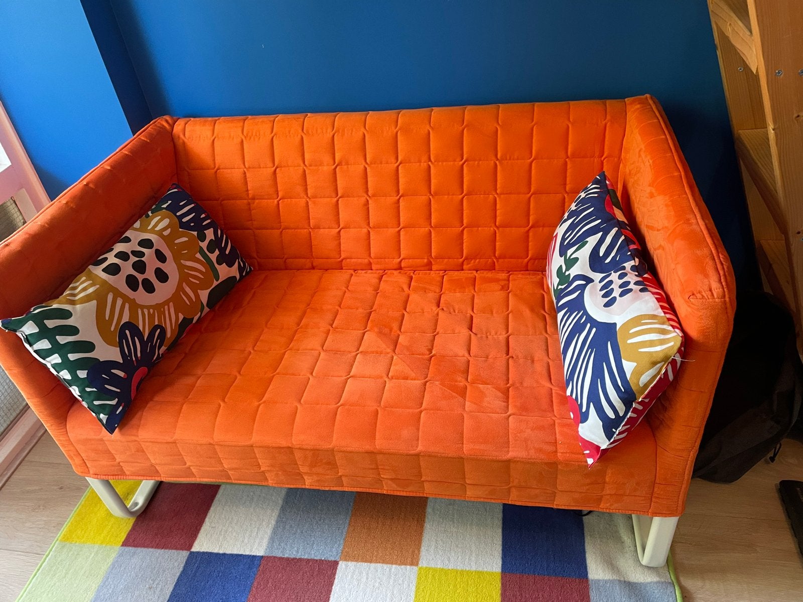 Oranje bankje voor kinderkamer - Zeer goede staat, Ophalen, Tweepersoons, 75 tot 100 cm, Zo goed als nieuw
