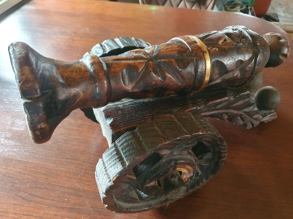 Massief houten kanon beeld, Antiek en Kunst, Ophalen of Verzenden