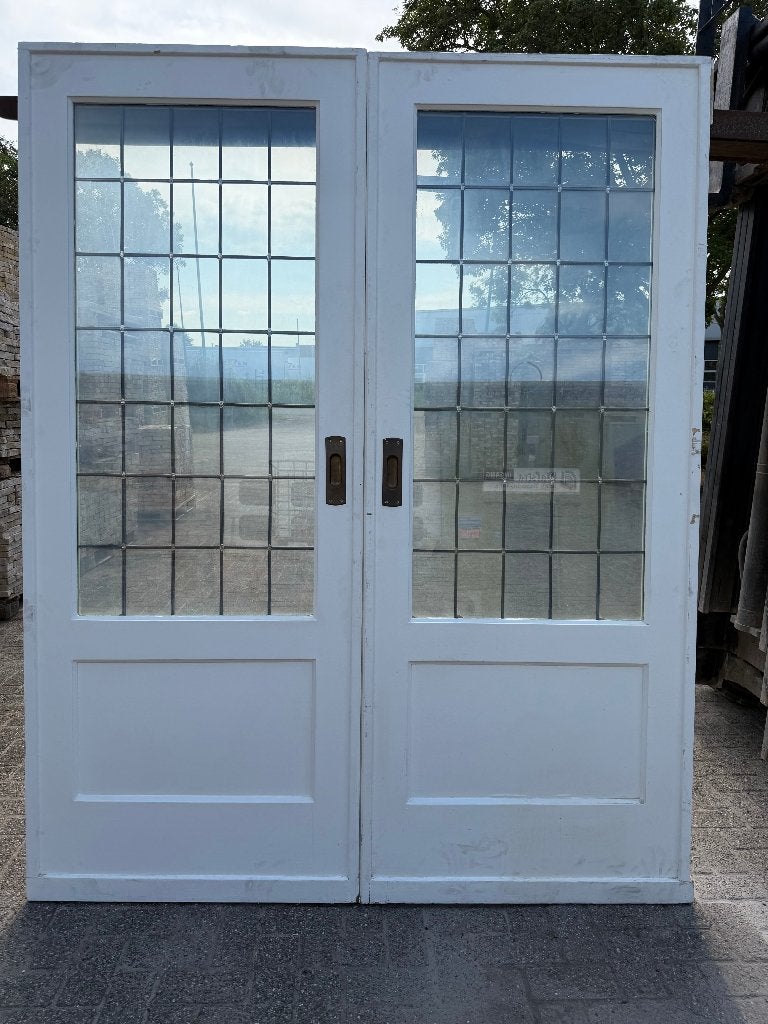 Set schuif / en-suite deuren met glas in lood 220x175cm., Antiek en Kunst, Curiosa en Brocante, Ophalen