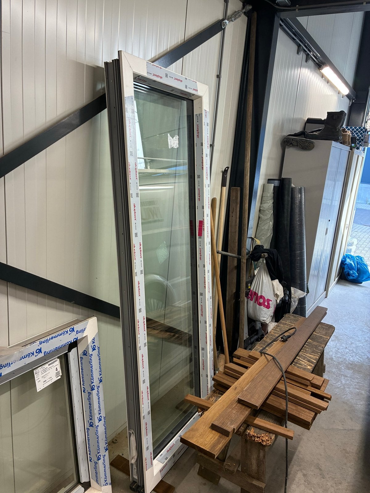 Tripel glas kunststof kozijn wit houtnerf, Ophalen, Gevelraam of Ruit, Minder dan 80 cm, Nieuw
