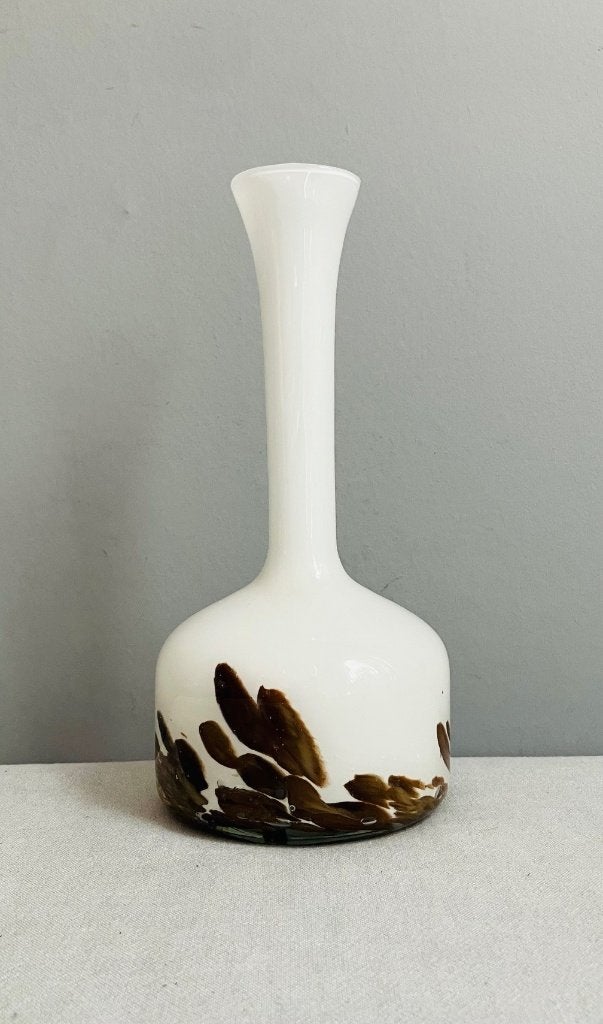 Opaline Empoli vintage vaas Florence glas wit bruin swirl, Ophalen of Verzenden