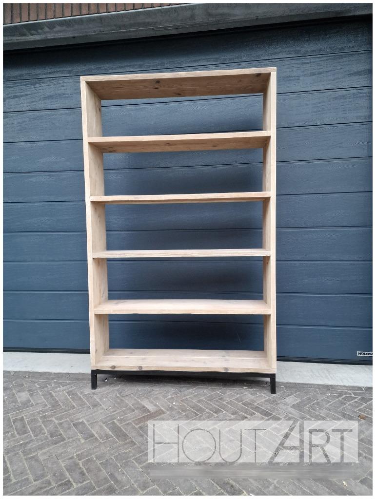 Boekenkast stalen onderframe met steigerhout legplanken, Overige houtsoorten, 200 cm of meer, Info@hout-art.nl, Nieuw