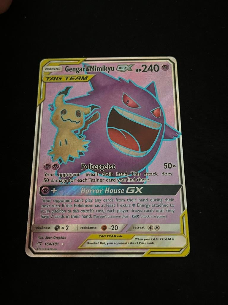 Gengar & Mimikyu GX 164/181 - Team Up - GD/EXC, Ophalen of Verzenden, Zo goed als nieuw, Losse kaart, Foil