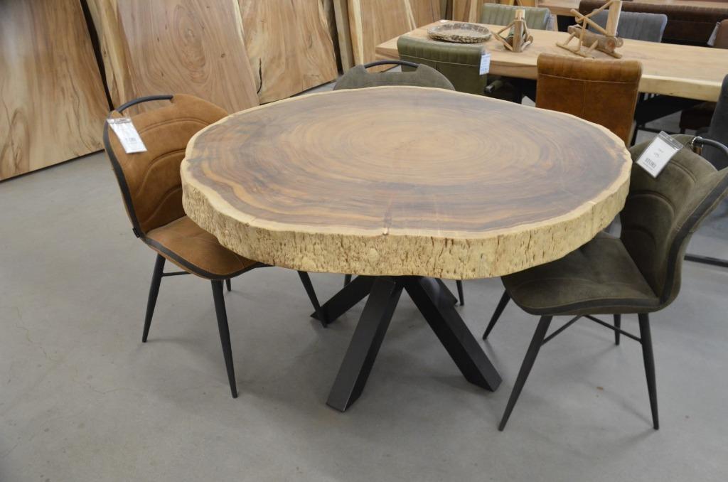 Ronde suar boomstamtafel 140 cm BT109, Huis en Inrichting, Tafels | Eettafels, Verzenden, Nieuw, Vijf personen of meer, Metaal
