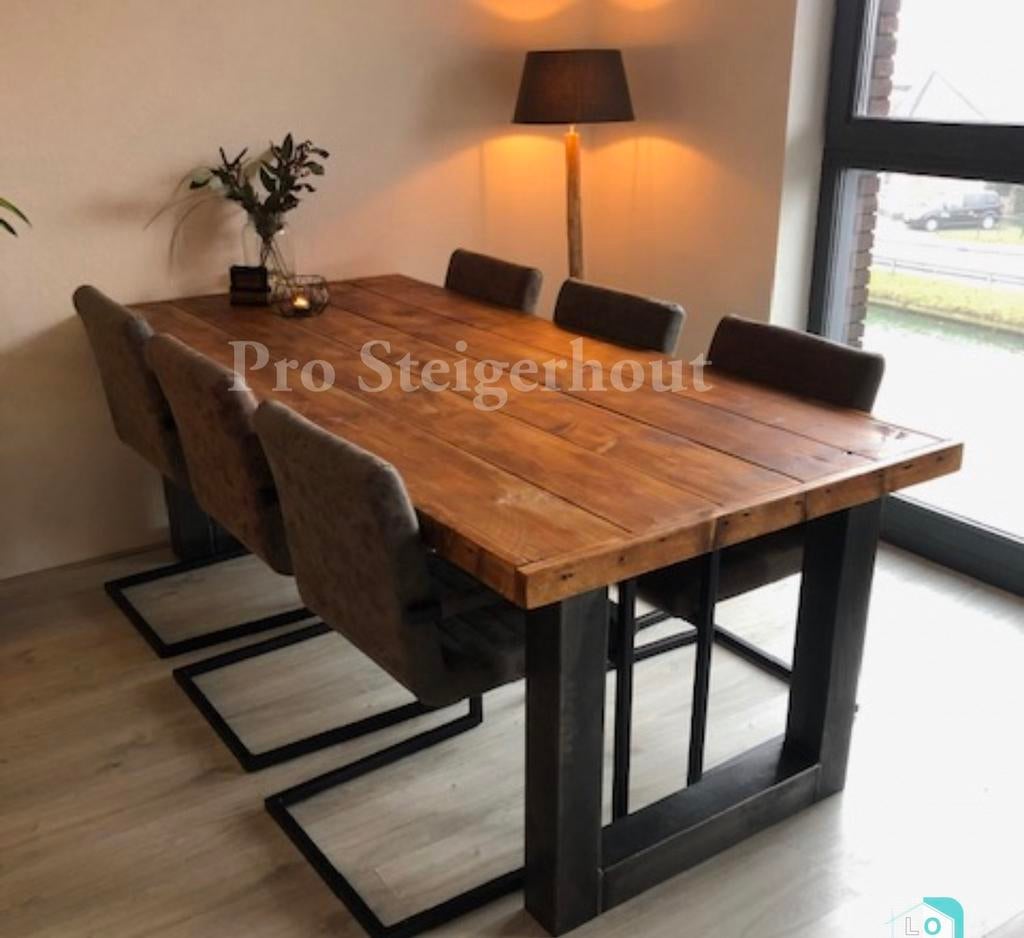 Industriële Steigerhout Tafel Eettafel Vergadertafel Bureau, Nieuw, Ophalen of Verzenden, Industrieel, Rechthoekig