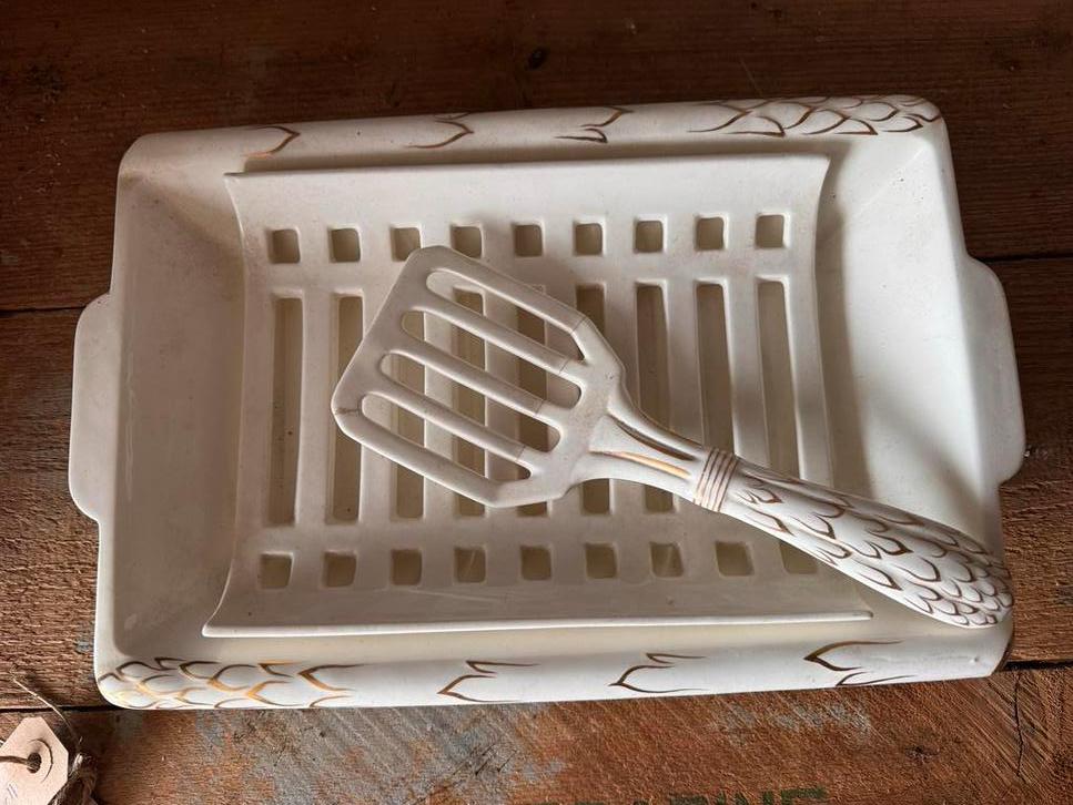Vintage aspergeschaal met spatel max roesler, Ophalen of Verzenden