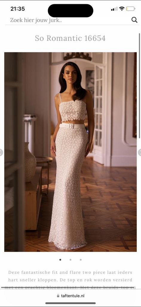 Trouwjurk (two pieces), Ophalen, Zo goed als nieuw, Wit, Trouwjurk