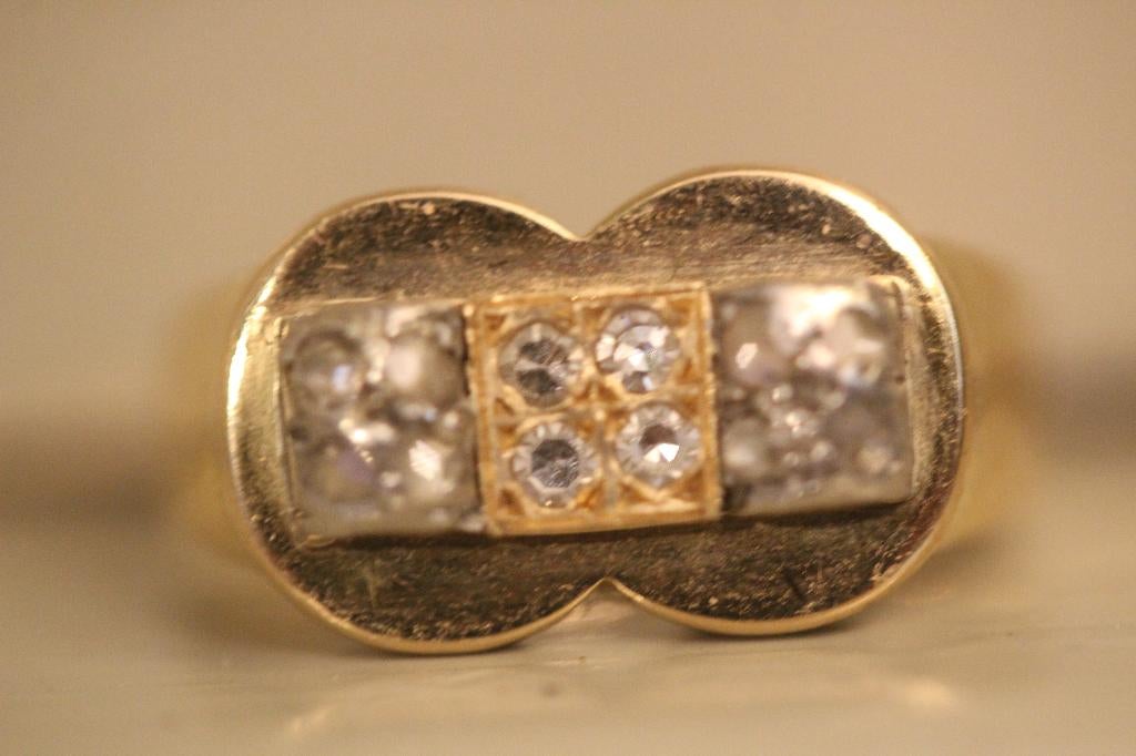 Antieke gouden tankring ring diamant diamanten, Ophalen of Verzenden, Goud, Ring