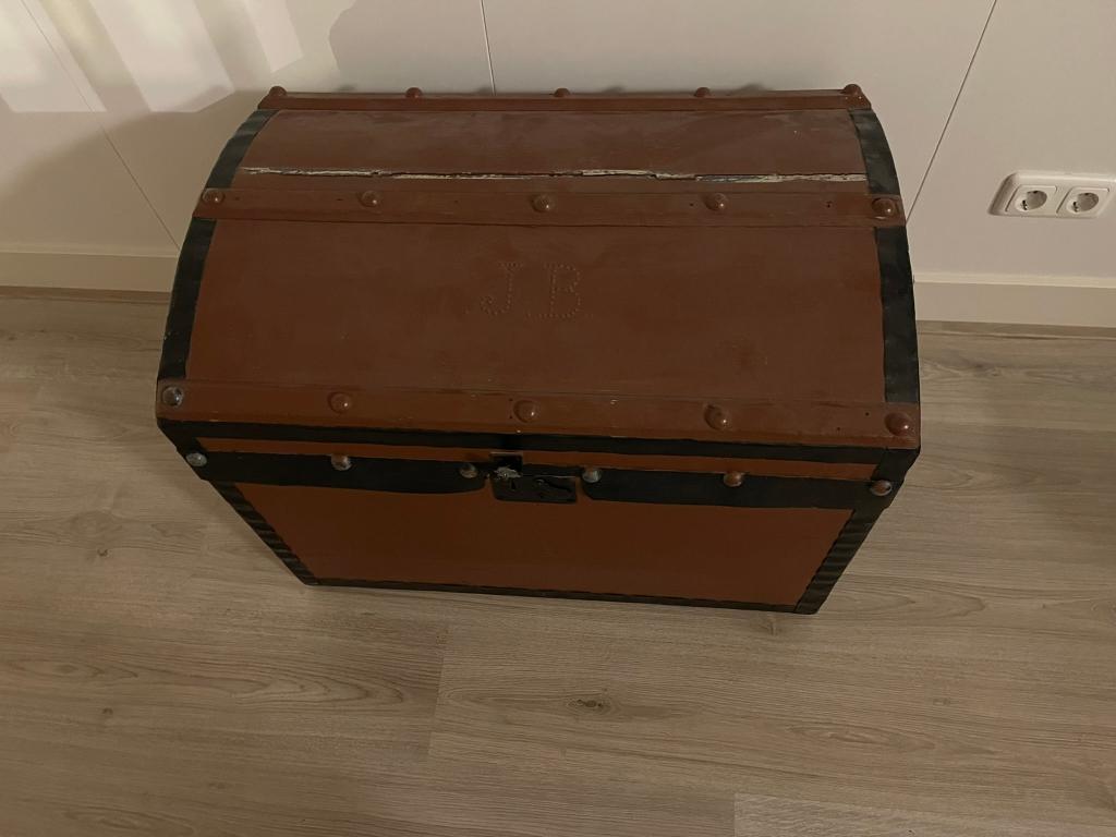 Antieke dekenkist / schatkist 19e eeuw, Gebruikt, 50 tot 100 cm, 50 tot 75 cm, 75 tot 100 cm
