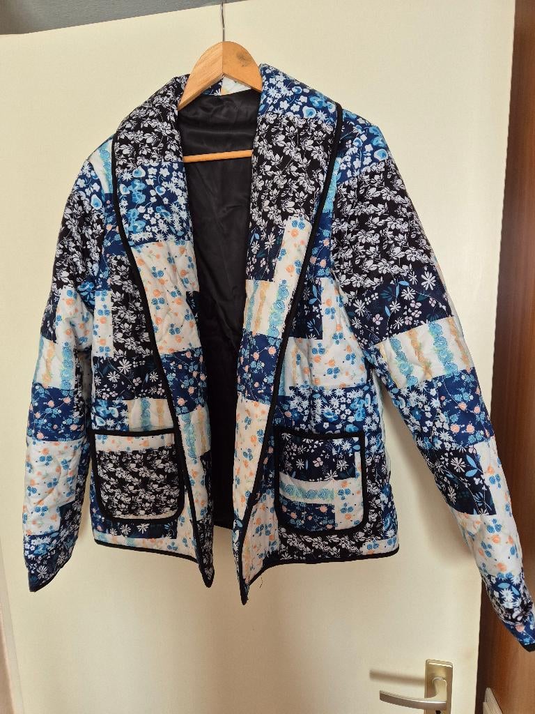 Puffer jasje blauw padded patchwork XL, Ophalen of Verzenden, Nieuw, Maat 46/48 (XL) of groter, Blauw