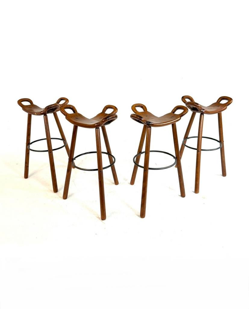 Set van 4 vintage ‘Marbella’ barkrukken ‘60, Huis en Inrichting, Barkrukken, Met voetsteun, 60 tot 90 cm, Ophalen of Verzenden