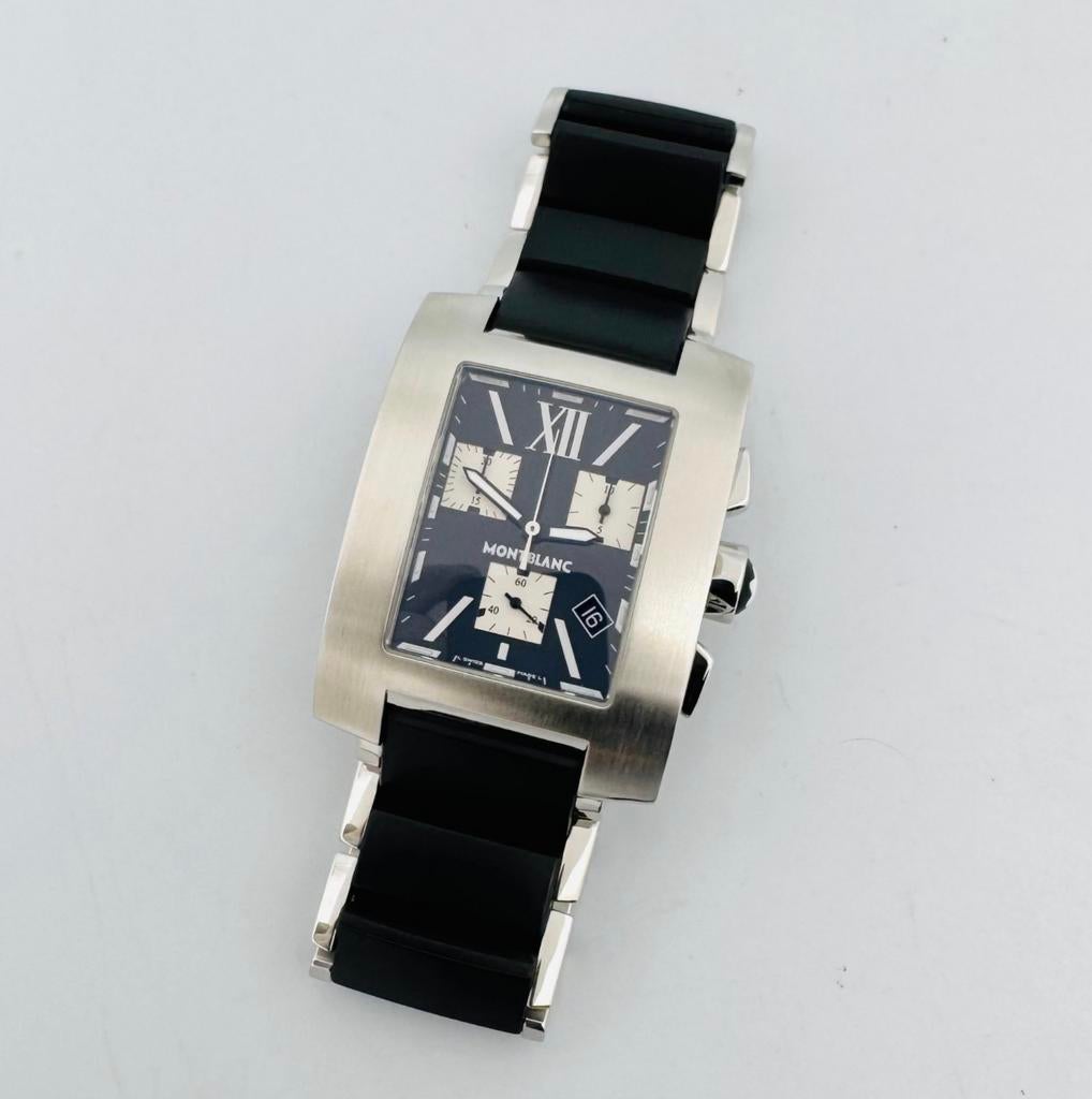Montblanc Chronograaf – Tijdloze Klasse in Staal & Zwart, Antiek en Kunst, Antiek | Kleding en Accessoires, Ophalen of Verzenden