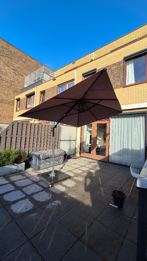 parasol vierkant 200x300 Taupe met hoes (zonder steen), Ophalen, Verstelbaar, Gebruikt, 2 tot 3 meter