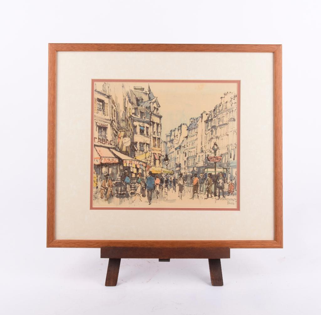 Jan Korthals (1916-1972) – “straat tafereel, Paris”, Antiek en Kunst, Kunst | Tekeningen en Foto's, Ophalen of Verzenden