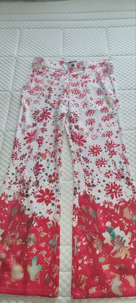 Ouku broek met bloemenprint - Maat L travel stretch stof, Maat 42/44 (L), Ophalen of Verzenden, Zo goed als nieuw, Ouku