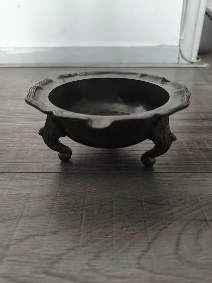 Tinnen asbak op leeuwenpoten ( gemerkt ), Antiek en Kunst, Ophalen of Verzenden
