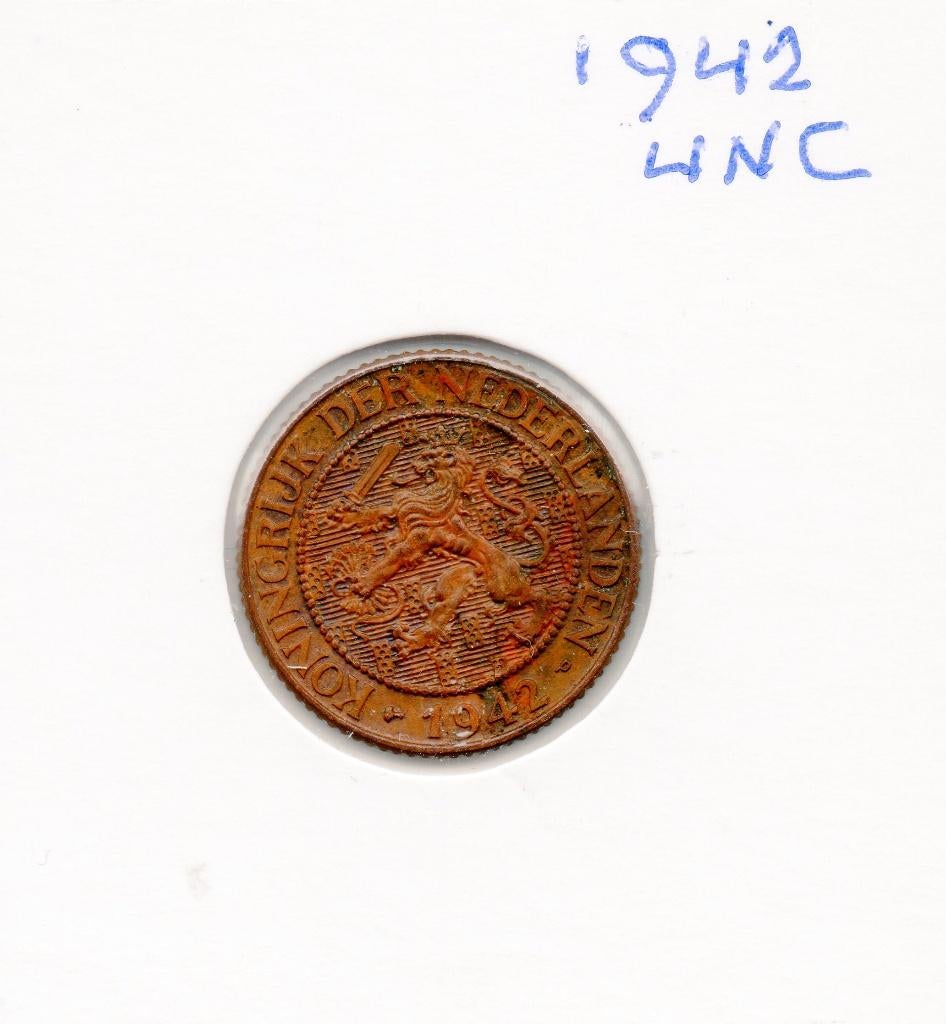 WILHELMINA CENT 1942 UNC, Postzegels en Munten, Munten | Nederland, Ophalen of Verzenden, Koningin Wilhelmina, 1 cent, Losse munt