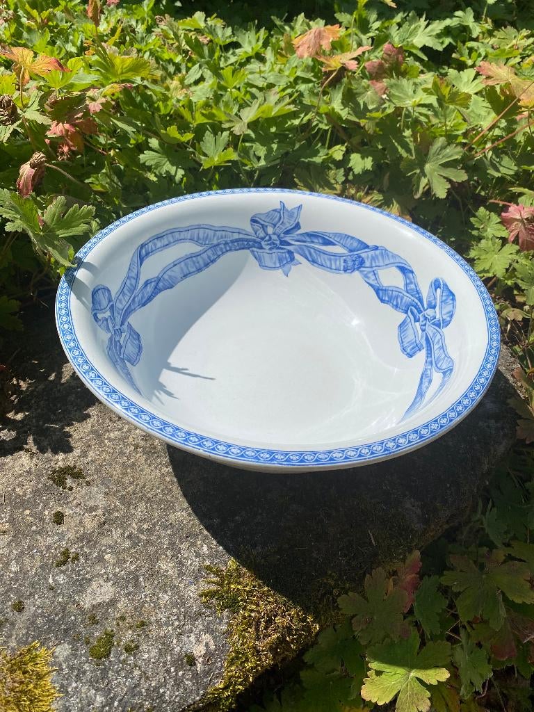 Brocante waskom/schaal van lampetset blauw/wit, Antiek en Kunst, Curiosa en Brocante, Ophalen of Verzenden