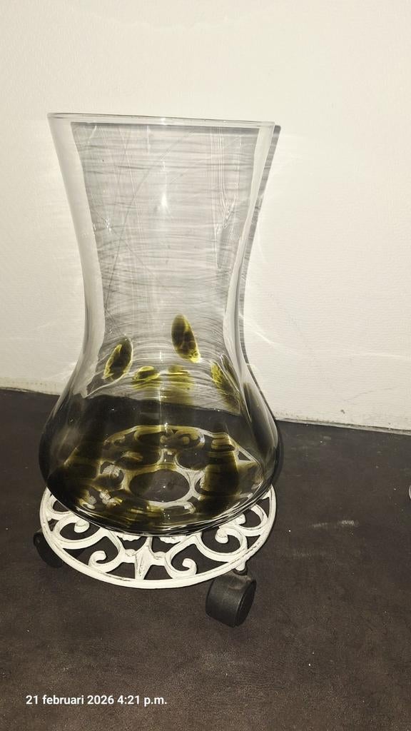 Grote Dikke Glazen Deco Vaas 37 cm, Gebruikt, Overige kleuren, Ophalen of Verzenden, Glas