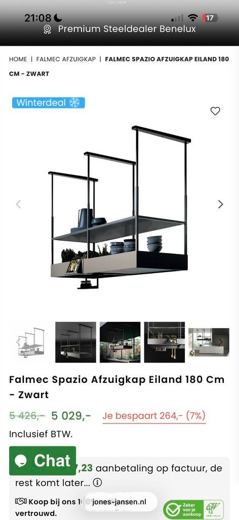 Falmec Spazio Eiland Afzuigkap 180cm, Witgoed en Apparatuur, Afzuigkappen, Ophalen, Nieuw, Vrijstaand, Motor