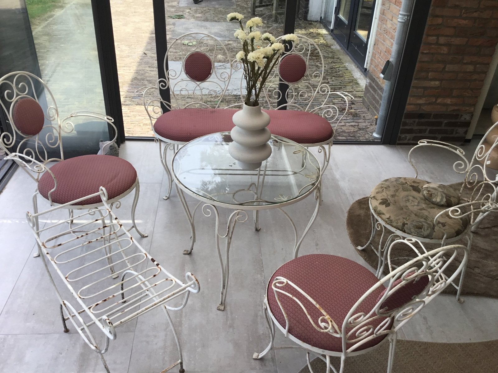 * Pachtige brocante set met Franse uitstraling *, Tuin en Terras, Ophalen of Verzenden, Gebruikt, Overige materialen, 2 zitplaatsen