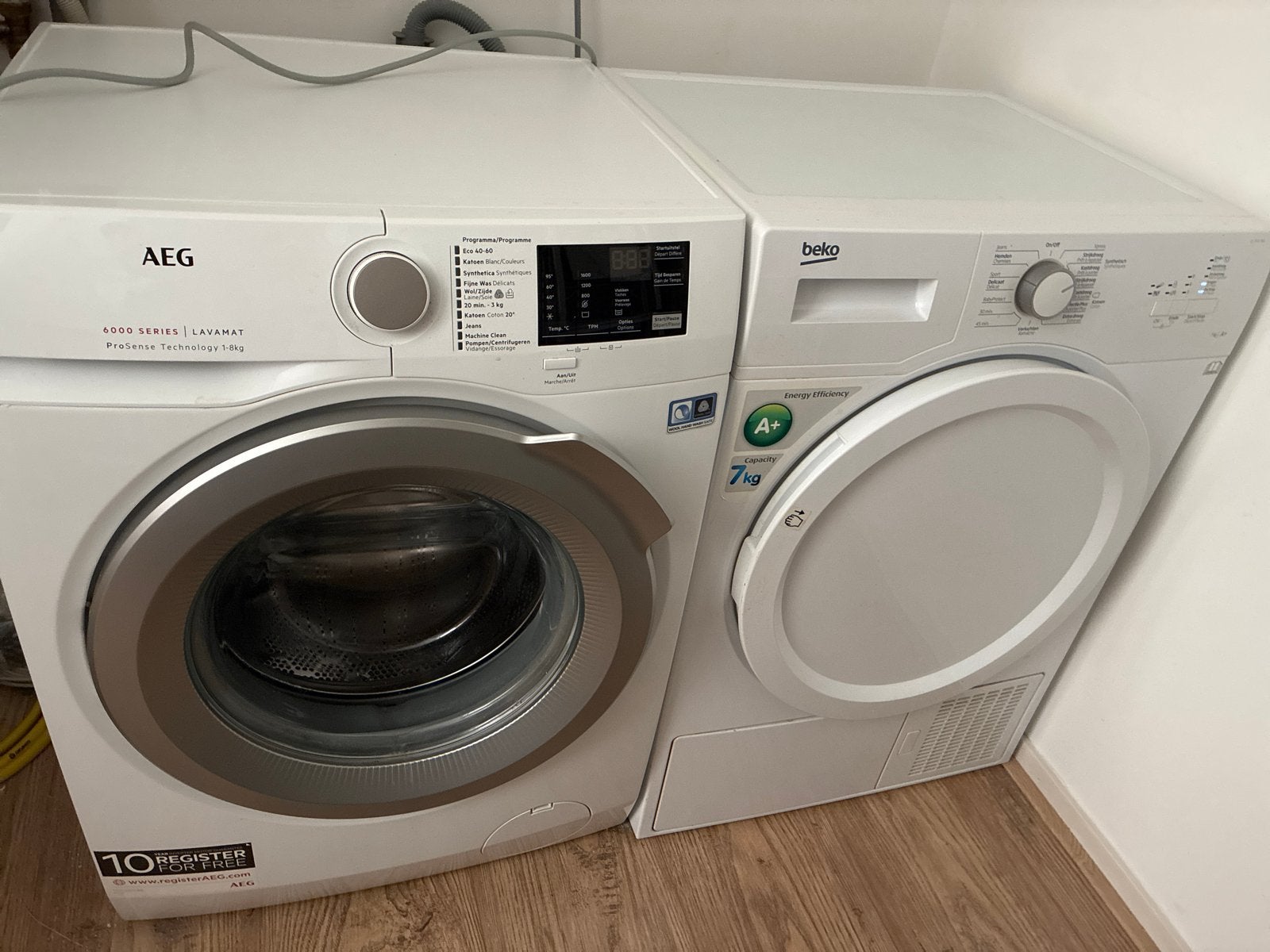 AEG Lavamat wasmachine en Beko droger, Witgoed en Apparatuur, Wasmachines, Ophalen, Gebruikt, 85 tot 90 cm, 1200 tot 1600 toeren