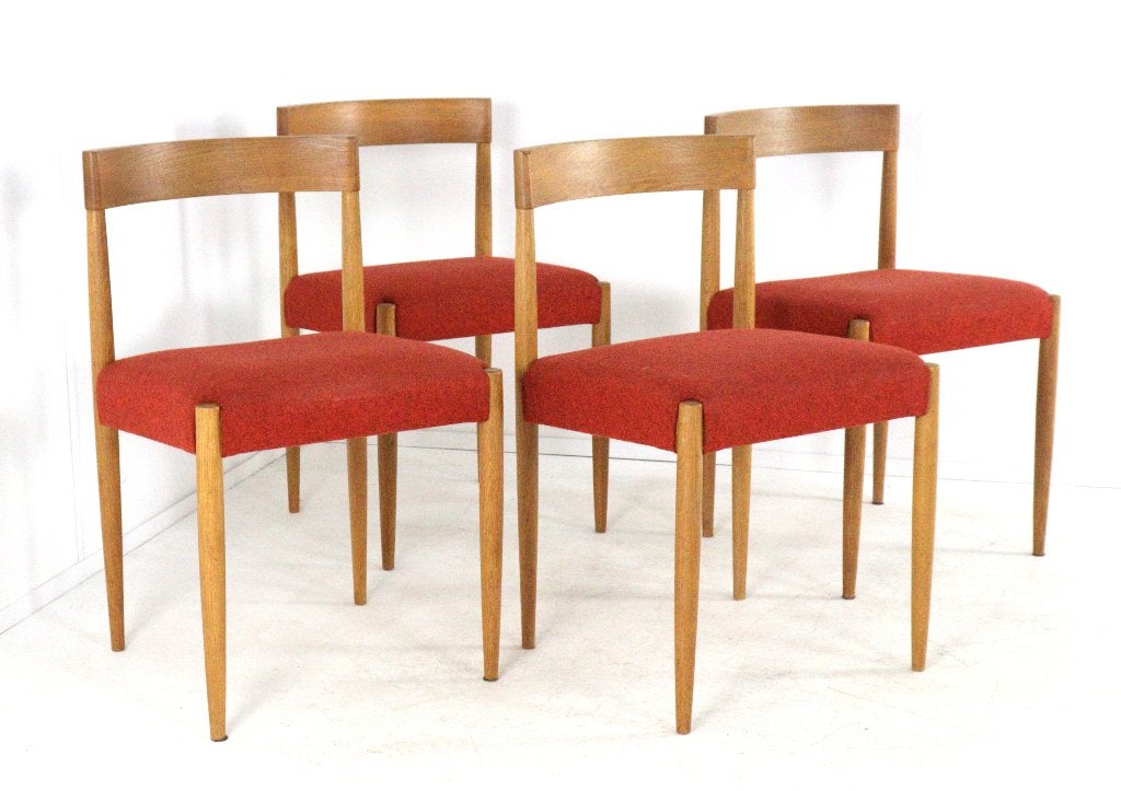 vintage set 4 stoelen Deens eiken gratis bezorging eetkamer, Hout, -, Scandinavisch, Ophalen of Verzenden