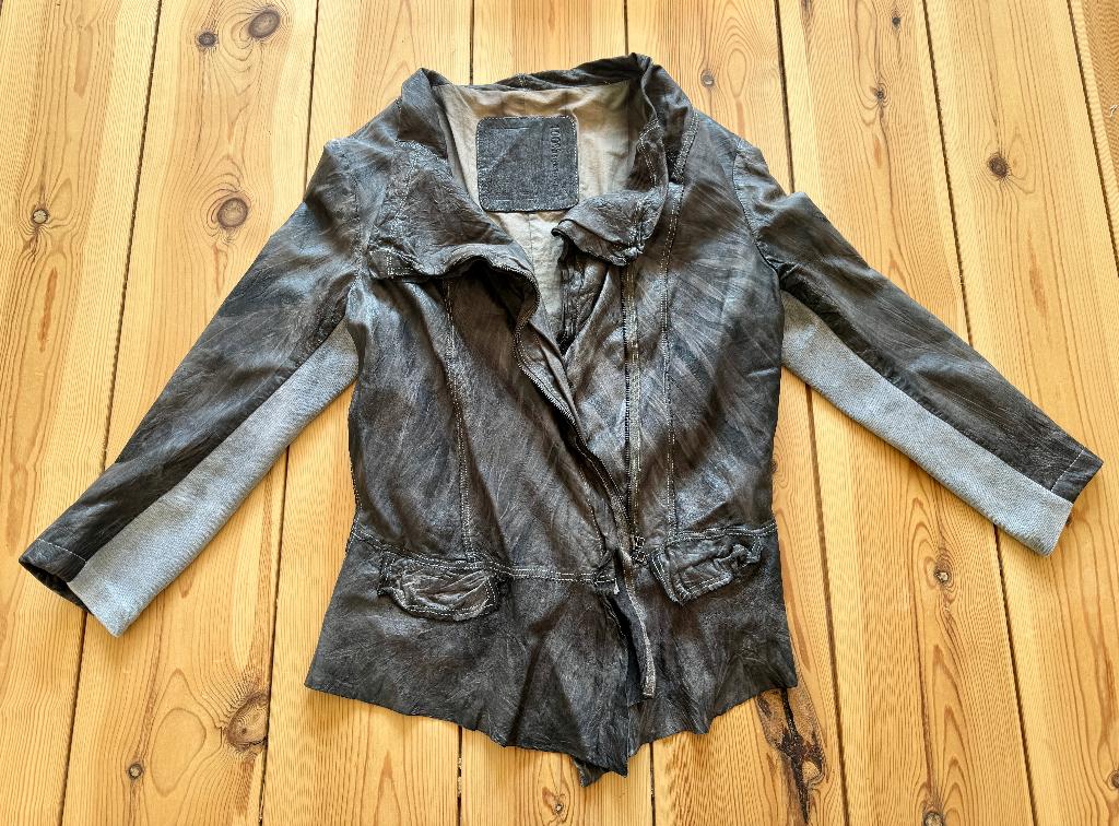 Leren jas Cigno Nero - Zwart Grijs Leer - Medium / maat 38, Kleding | Dames, Ophalen of Verzenden, Zo goed als nieuw, Maat 38/40 (M)