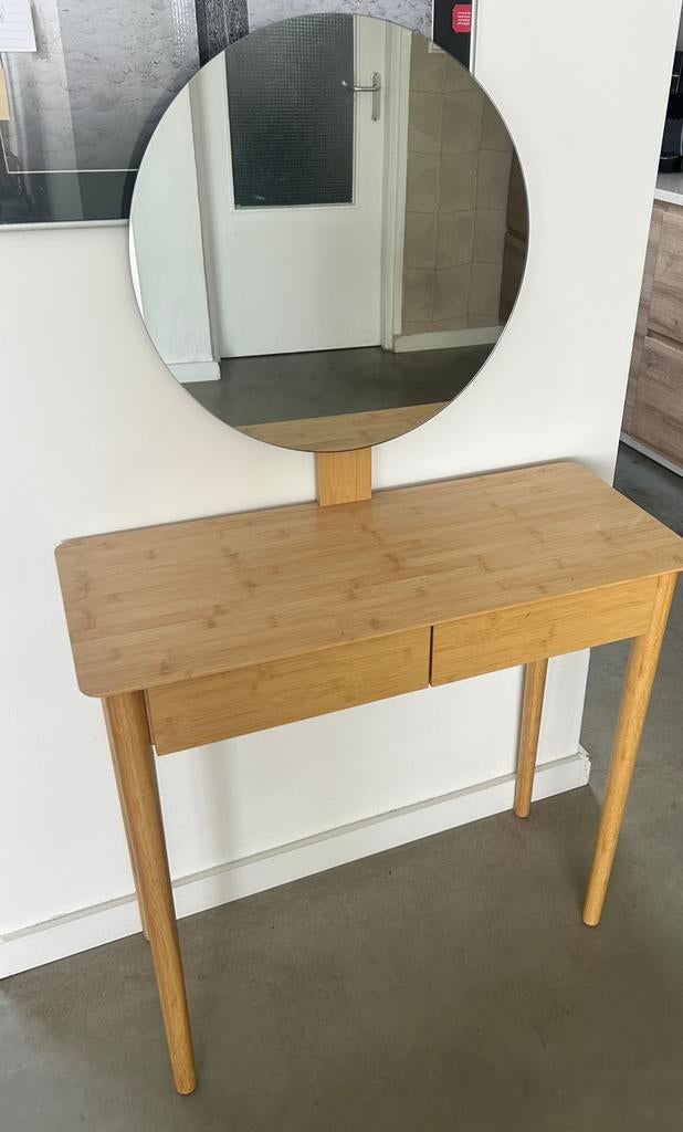 Kaptafel met twee lades en grote spiegel. Materiaal bamboe!, Ophalen, Overige materialen, Gebruikt, 100 tot 150 cm
