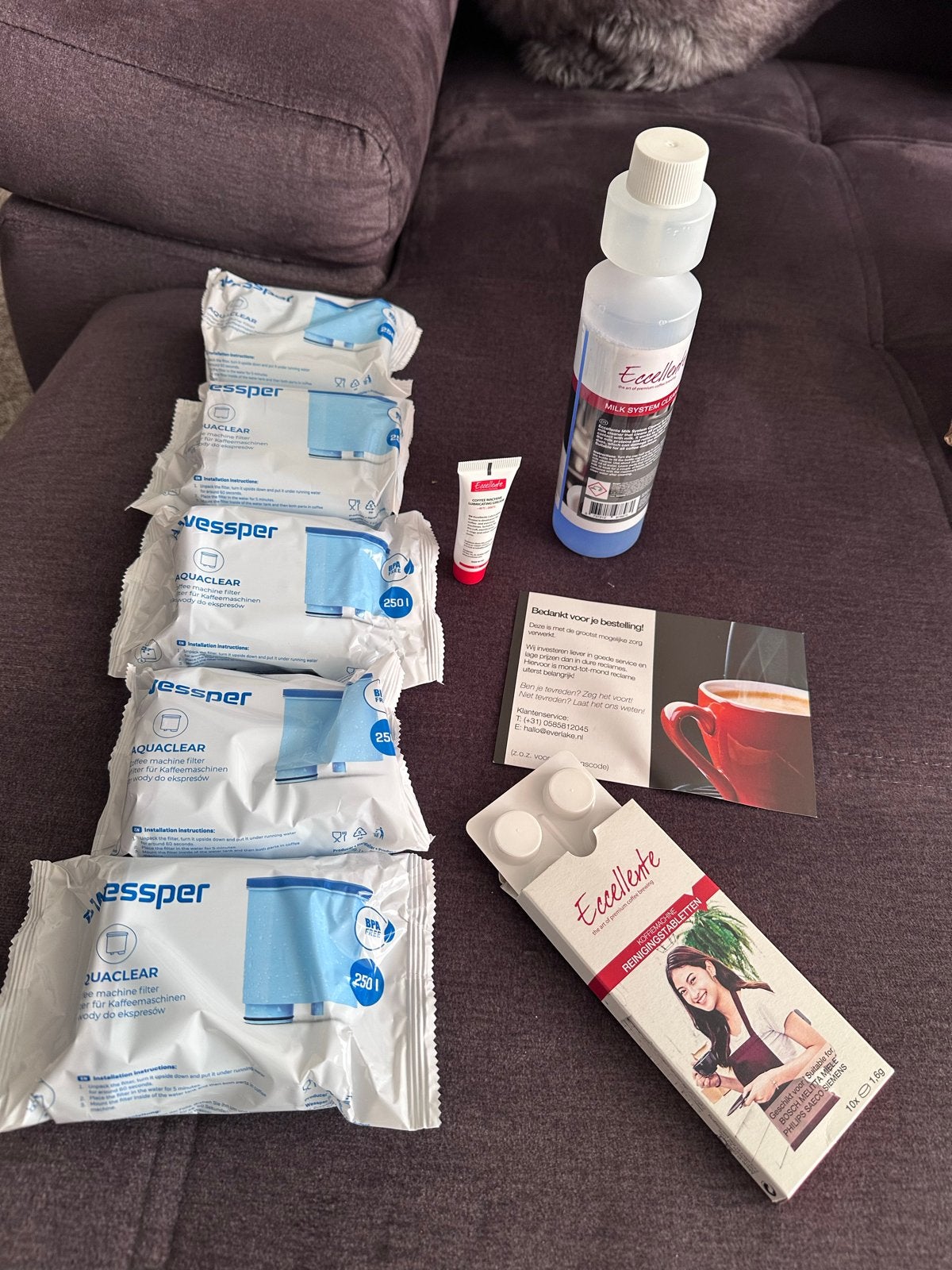 Koffiemachineset :ontkalkset ,Milk System Cleaner, filters, Ophalen, Zo goed als nieuw