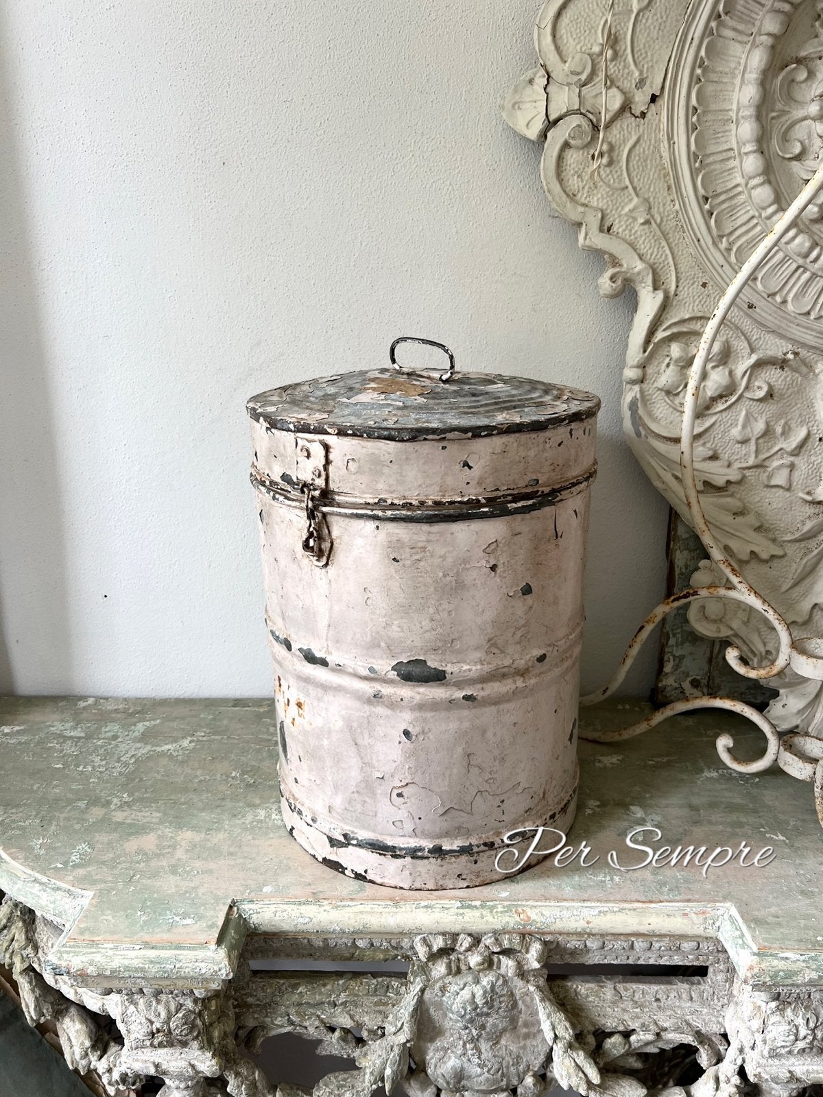 Per Sempre,Groot Antiek Winkel Blik,Prachtige Patina, Ophalen of Verzenden