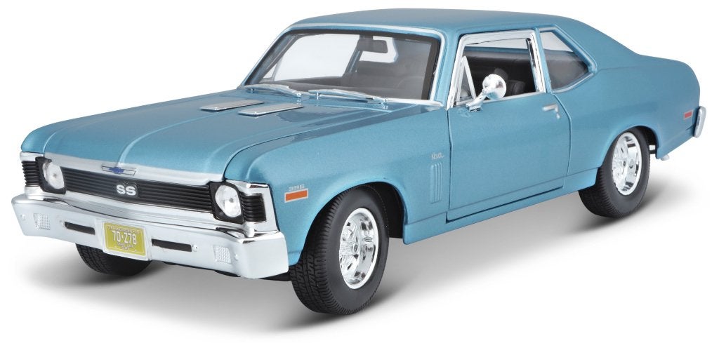chevrolet nova ss 1970 kleur blauw van maisto nieuw 1:18, Ophalen, Nieuw, Auto, Maisto