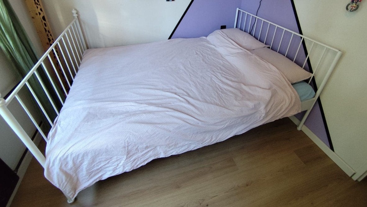 Tweepersoonsbed wit metaal inclusief matras 140/200, Ophalen, Gebruikt, Wit, Tweepersoons