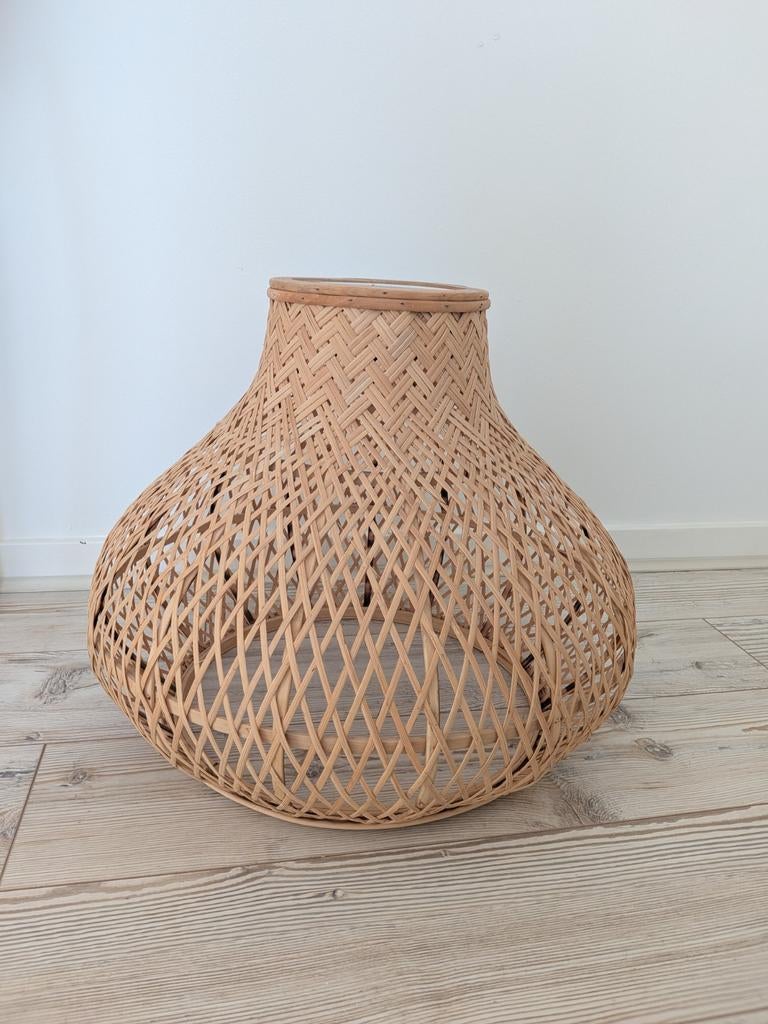 Boho Rieten Lampenkap - Sfeervolle Verlichting, Gebruikt, 25 tot 50 cm, Boho, Ophalen of Verzenden